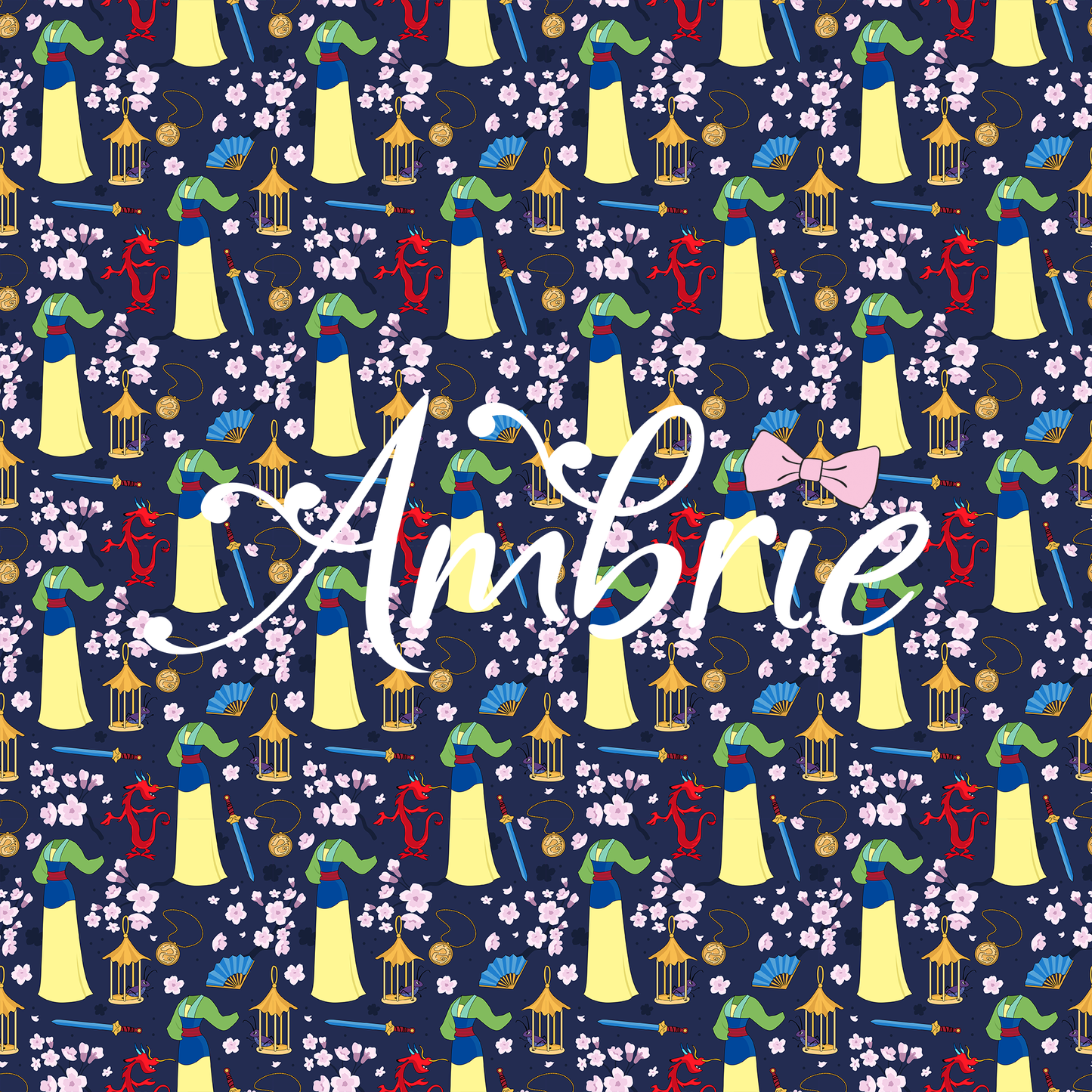 Mulan Seamless Pattern, Magical Cartoon Seamless pattern, Fabric Sublimation