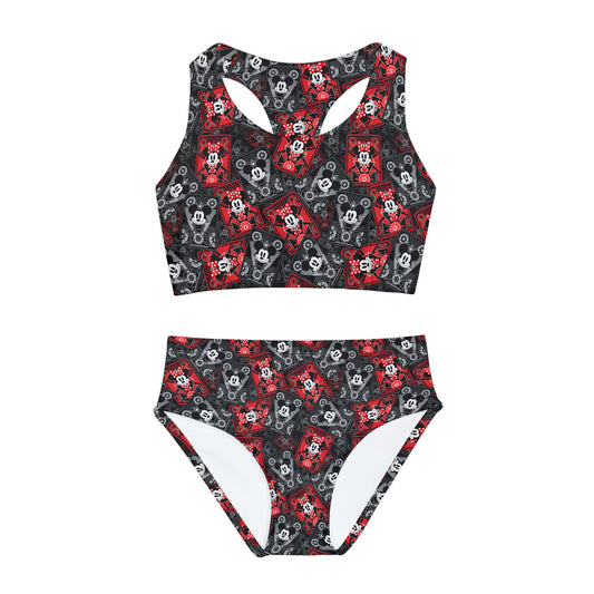 Mickey And Minnie Steamboat Cards Girls Two Piece Swimsuit