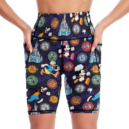 Mickey Wine And Dine Race Women's Knee Length Athletic Yoga Shorts With Pockets