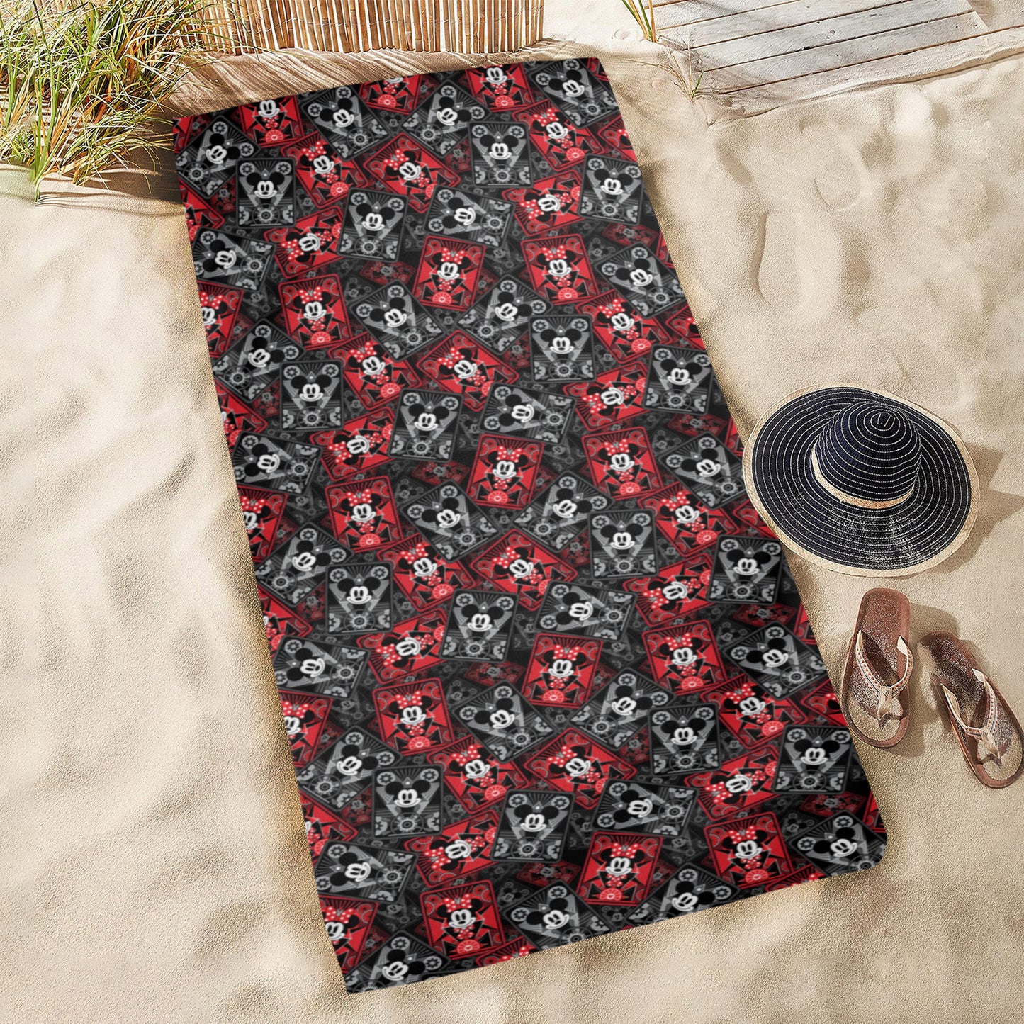 Steamboat Mickey Cards Beach Towel