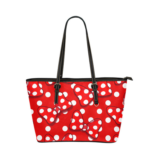 Red With White Polka Dot And Bows Leather Tote Bag
