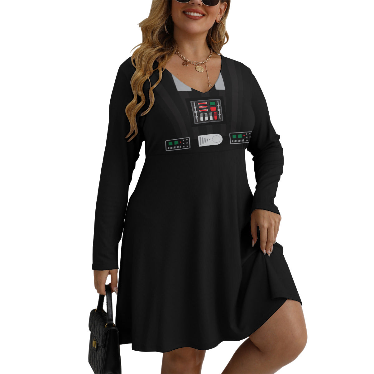 Star Wars Darth Vader Plus Size Women's V-neck Long Sleeve Dress – Ambrie Star Wars Darth Vader Plus Size Women's V-neck Long Sleeve Dress – Ambrie