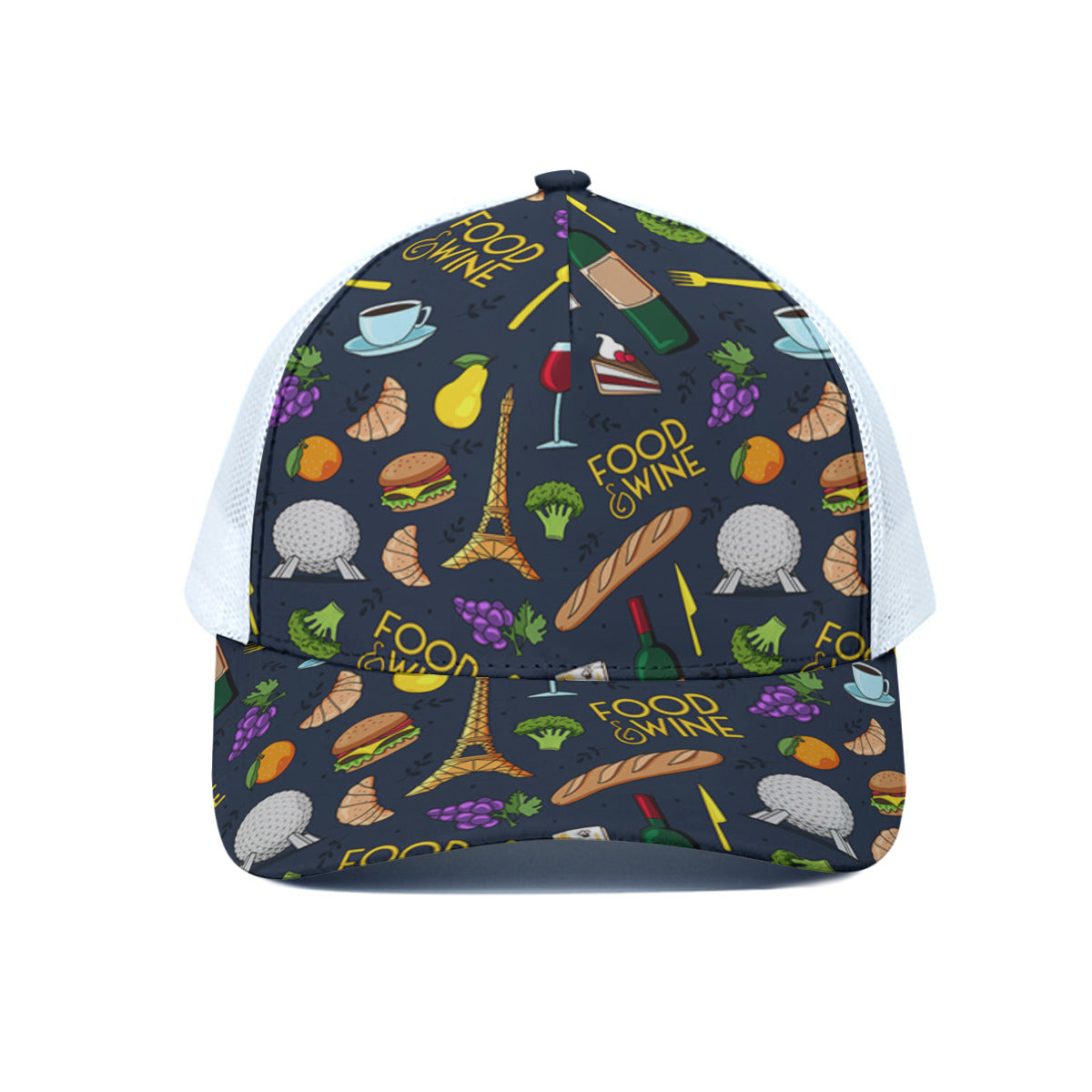 Food & Wine Unisex Trucker Hat With White Half Mesh