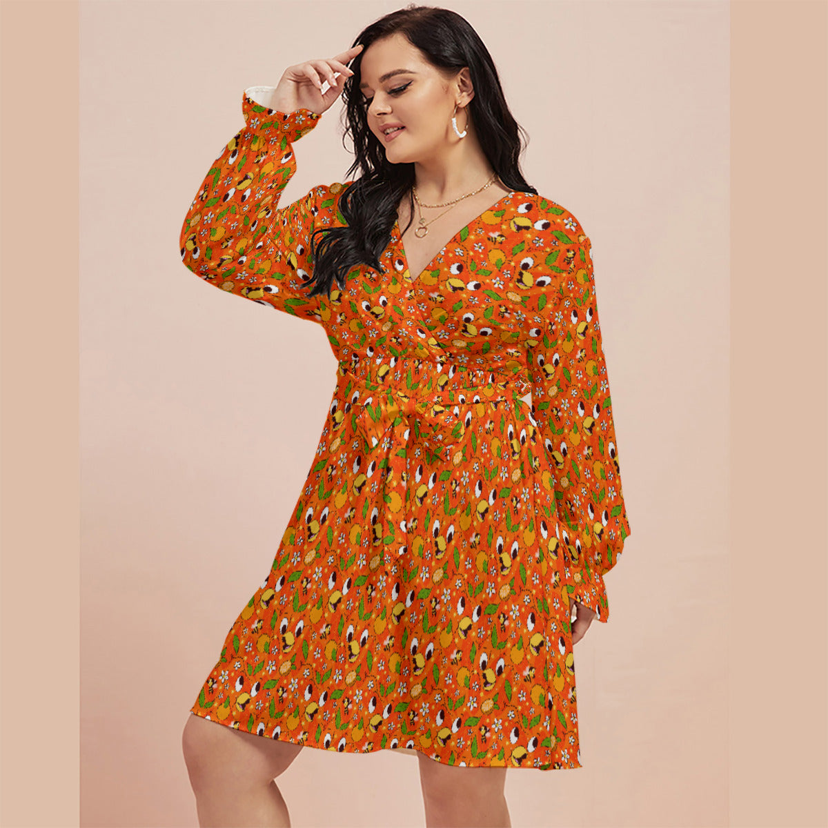 open lace back dress Smak Parlour Plus Size Orange & Black Heart Cutout Flare Dress