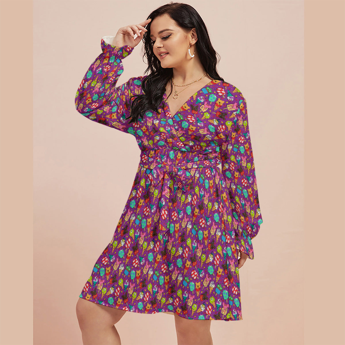 Ice Cream Women's Plus Size V-neck Dress With Waistband Ambrie Ice Cream Women's Plus Size V-neck Dress With Waistband Ambrie