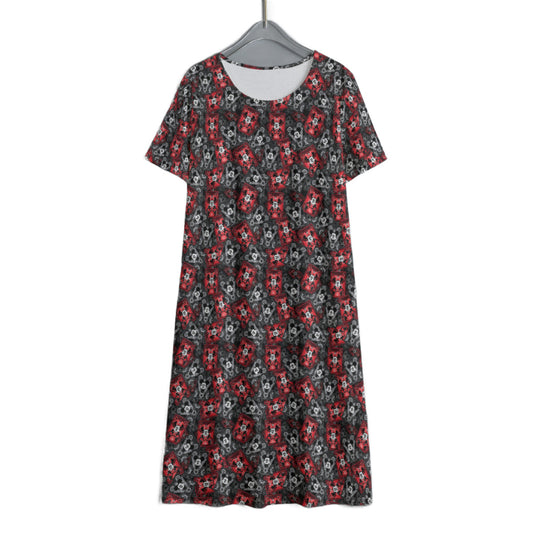 Steamboat Mickey And Minnie Cards Women's Swing Dress With Short Sleeve