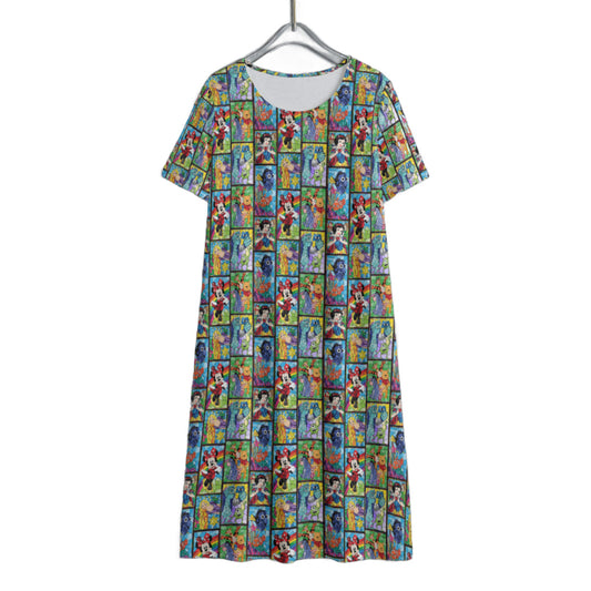 Stained Glass Characters Women's Swing Dress With Short Sleeve
