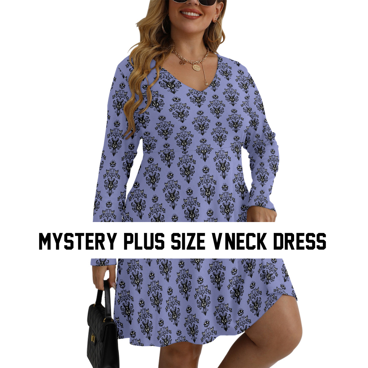 Mystery Plus Size Women's V-neck Long Sleeve Dress