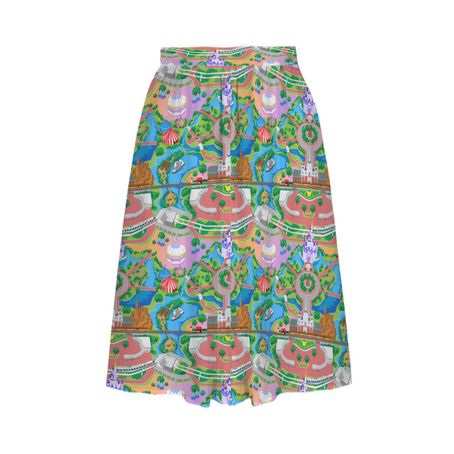 Park Map Elastic Waist Midi Skirt With Pockets