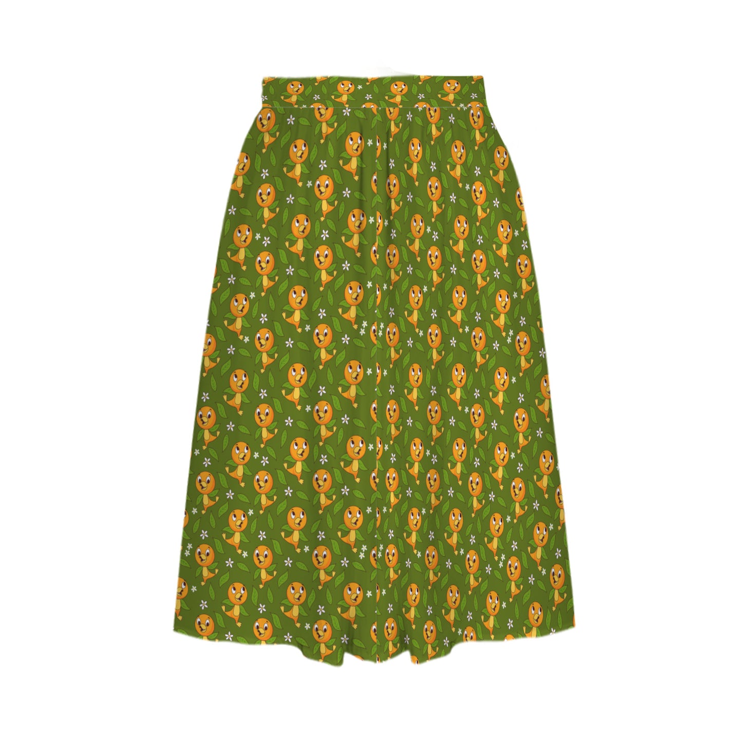 Orange Bird Elastic Waist Midi Skirt With Pockets