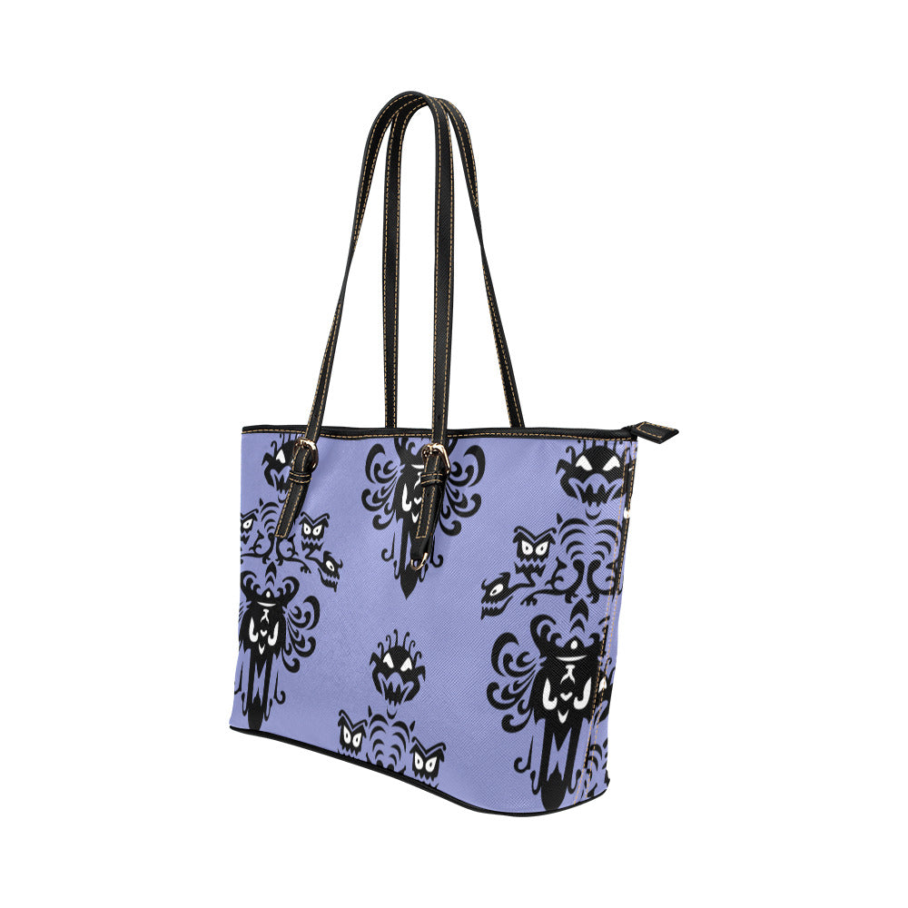 Haunted Mansion Wallpaper Leather Tote Bag