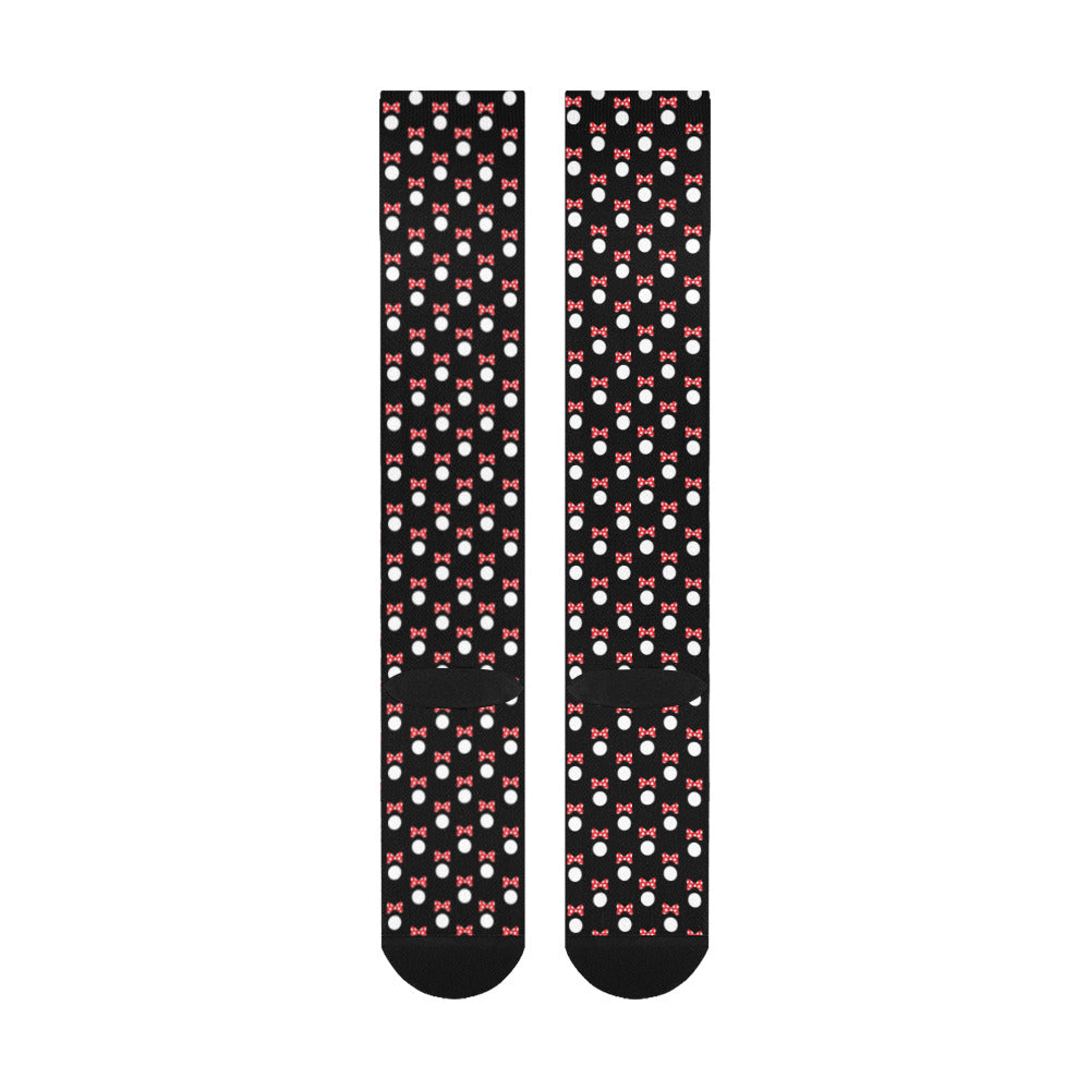 White Polka Dot Red Bows Over-The-Calf Socks
