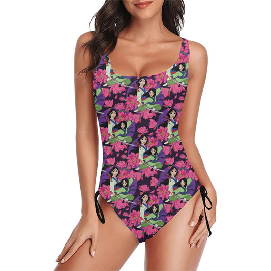 Blooming Flowers Drawstring Side Women's One-Piece Swimsuit