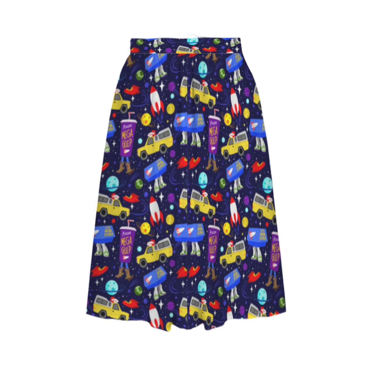 Pizza Planet Elastic Waist Midi Skirt With Pockets