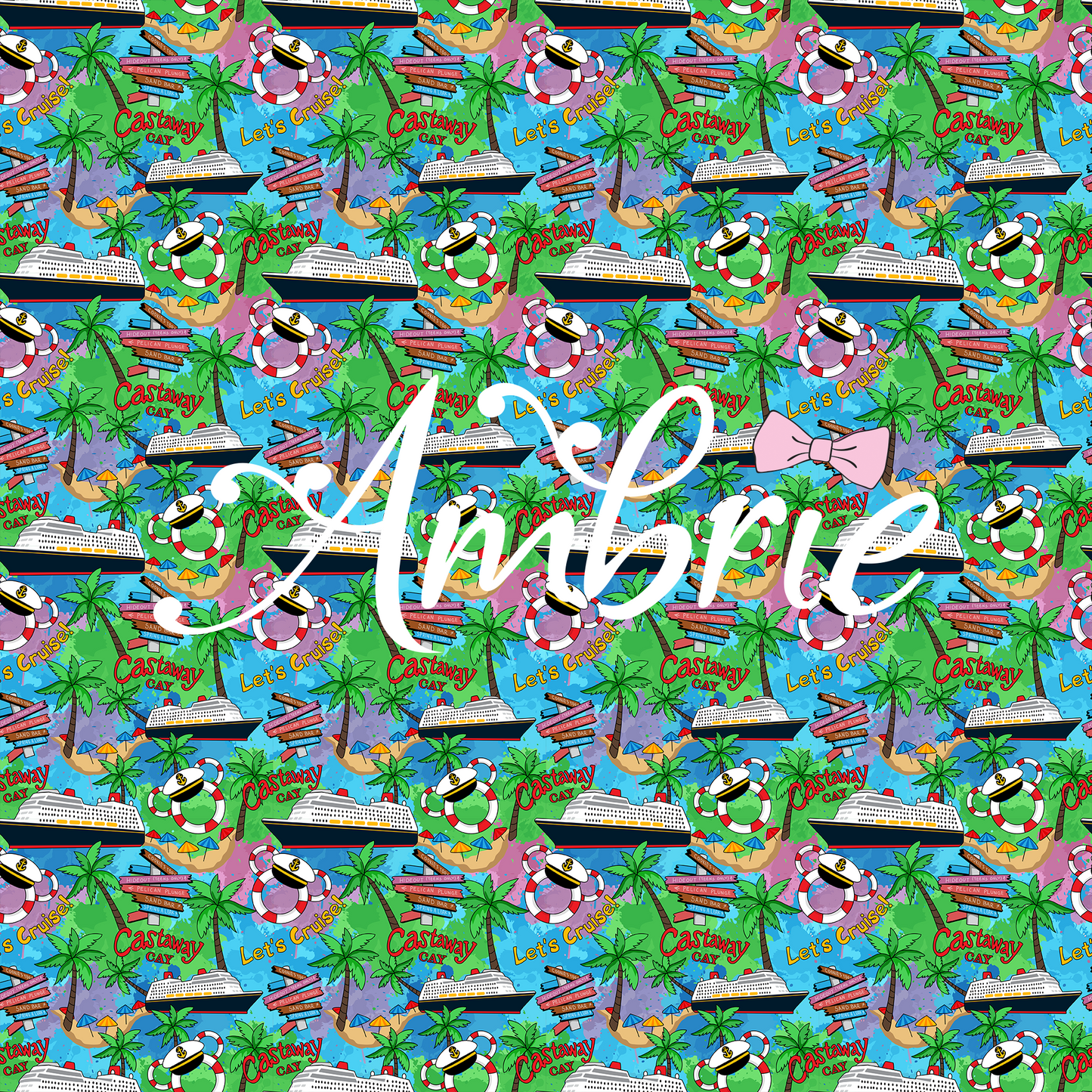 Watercolor Cruise And Candy Seamless Pattern, Magical Cartoon Seamless pattern, Fabric Sublimation