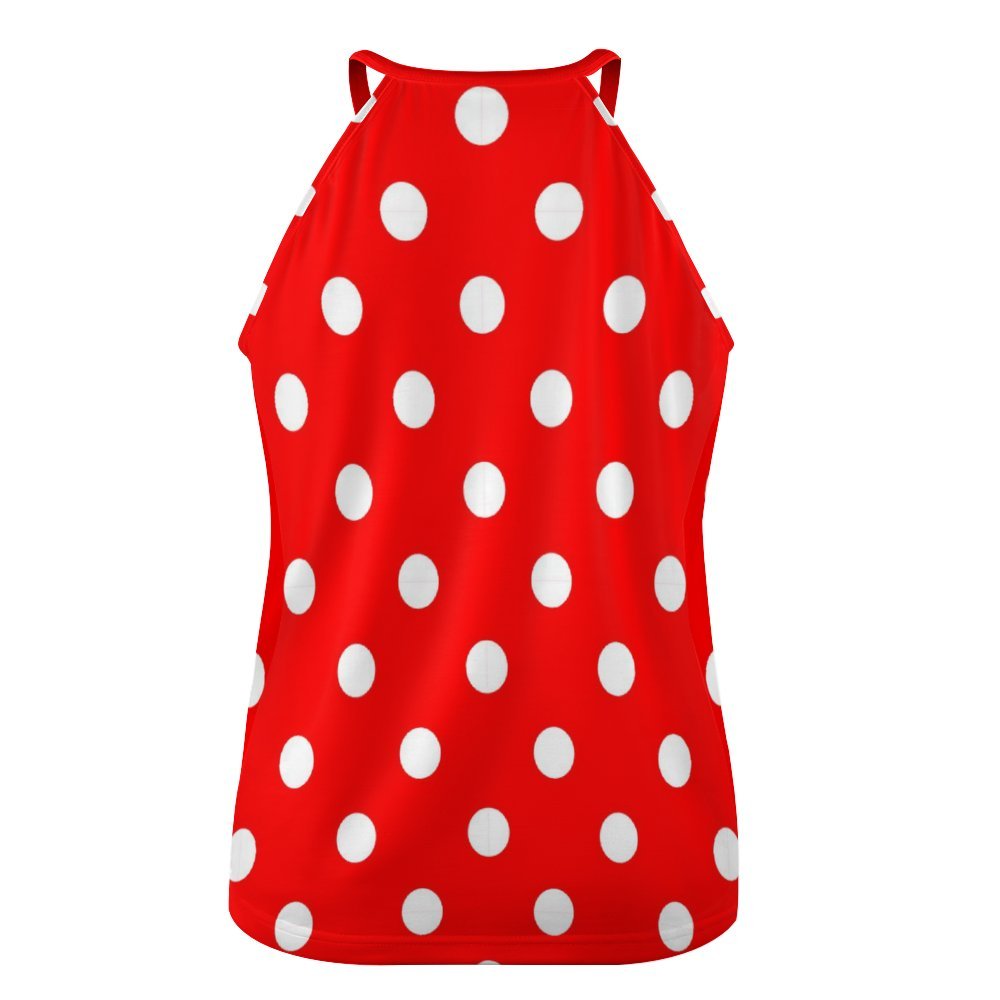 Red With White Polka Dots Women's Round-Neck Vest Tank Top