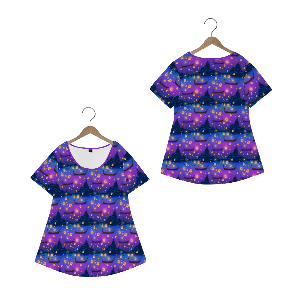 Disney Tangled Rapunzel Floating Lanterns Women's Crew Neck Loose Tunic