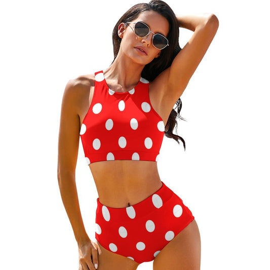 Red With White Polka Dots Women's Bikini Swimsuit