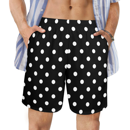 Black With White Polka Dots Men's Swim Trunks Swimsuit