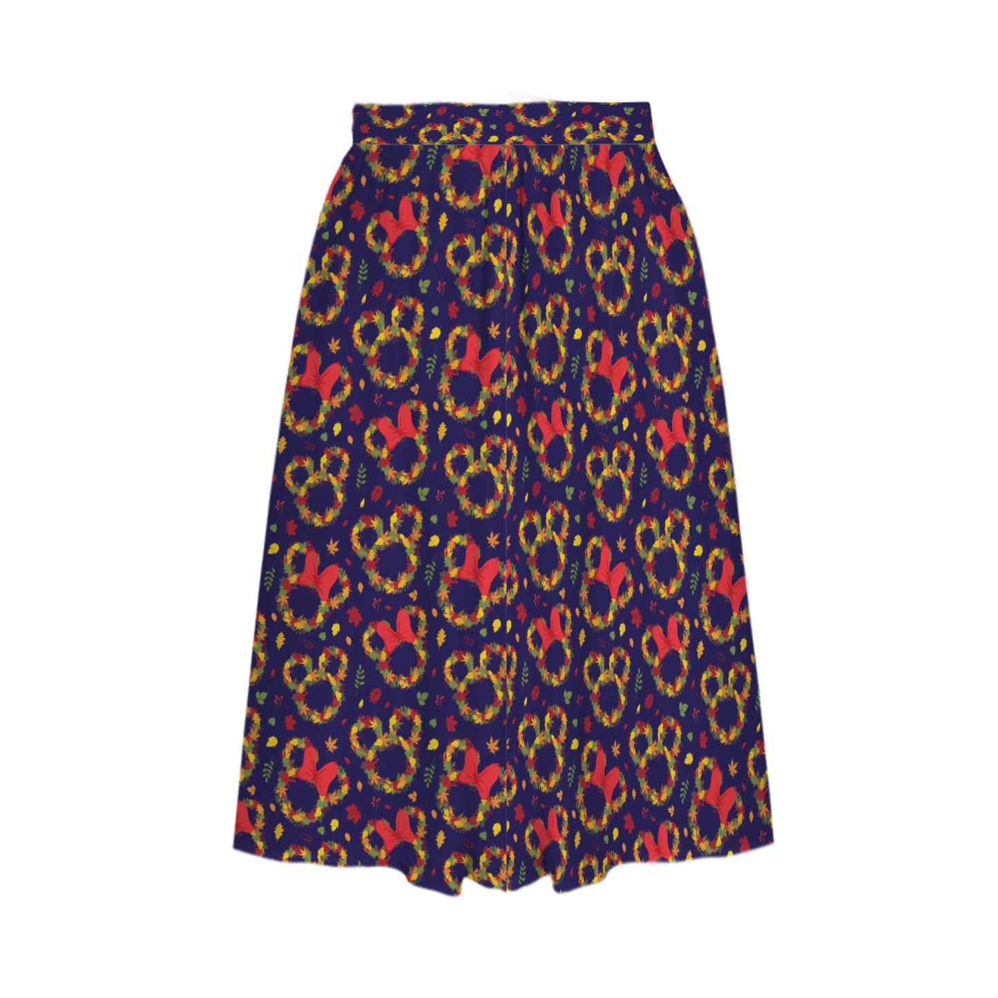 Fall Leaves Elastic Waist Midi Skirt With Pockets
