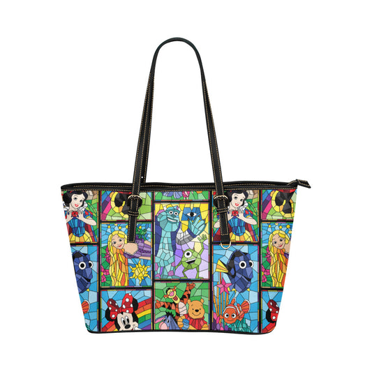 Stained Glass Characters Leather Tote Bag