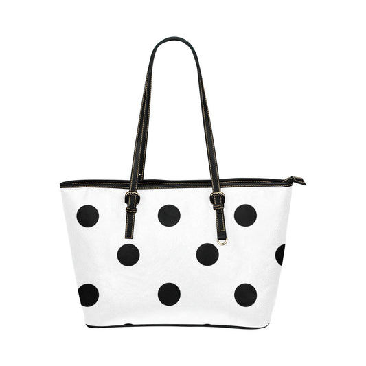 White With Black Polka Dots Leather Tote Bag