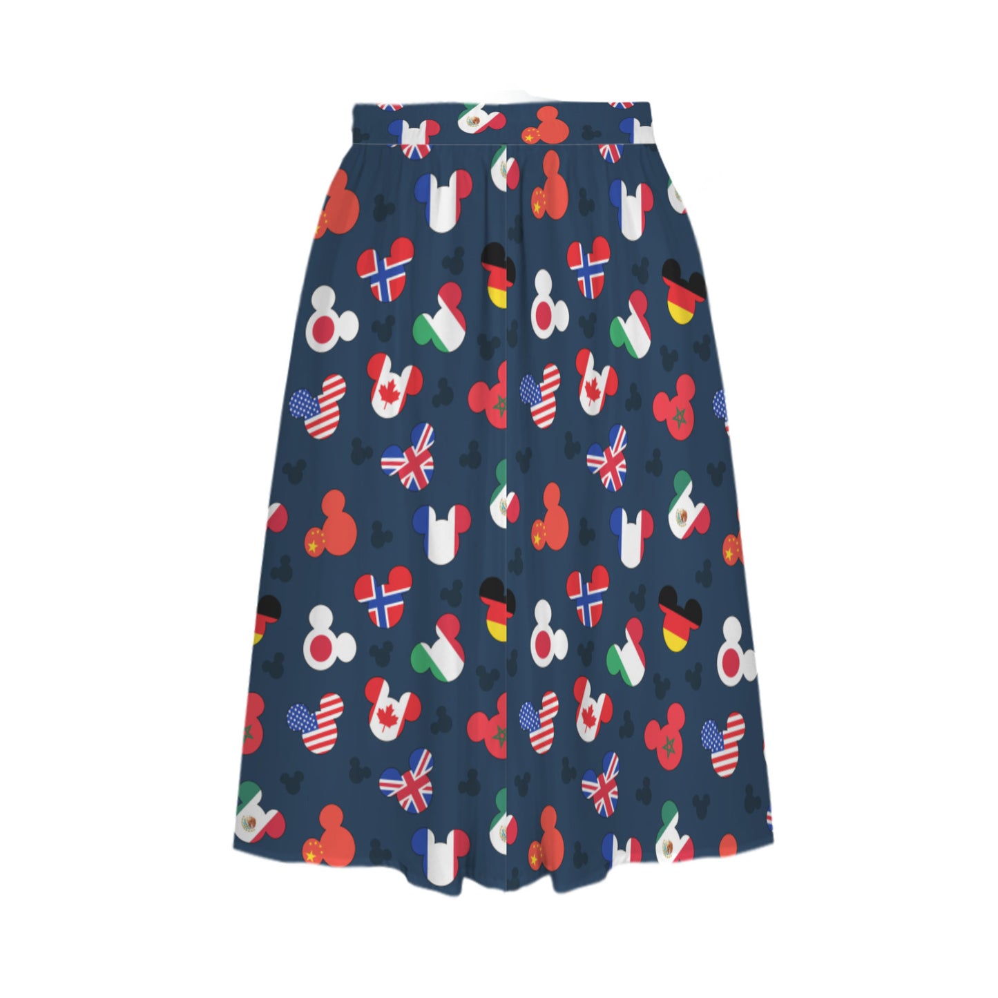 Mickey Flags Elastic Waist Midi Skirt With Pockets