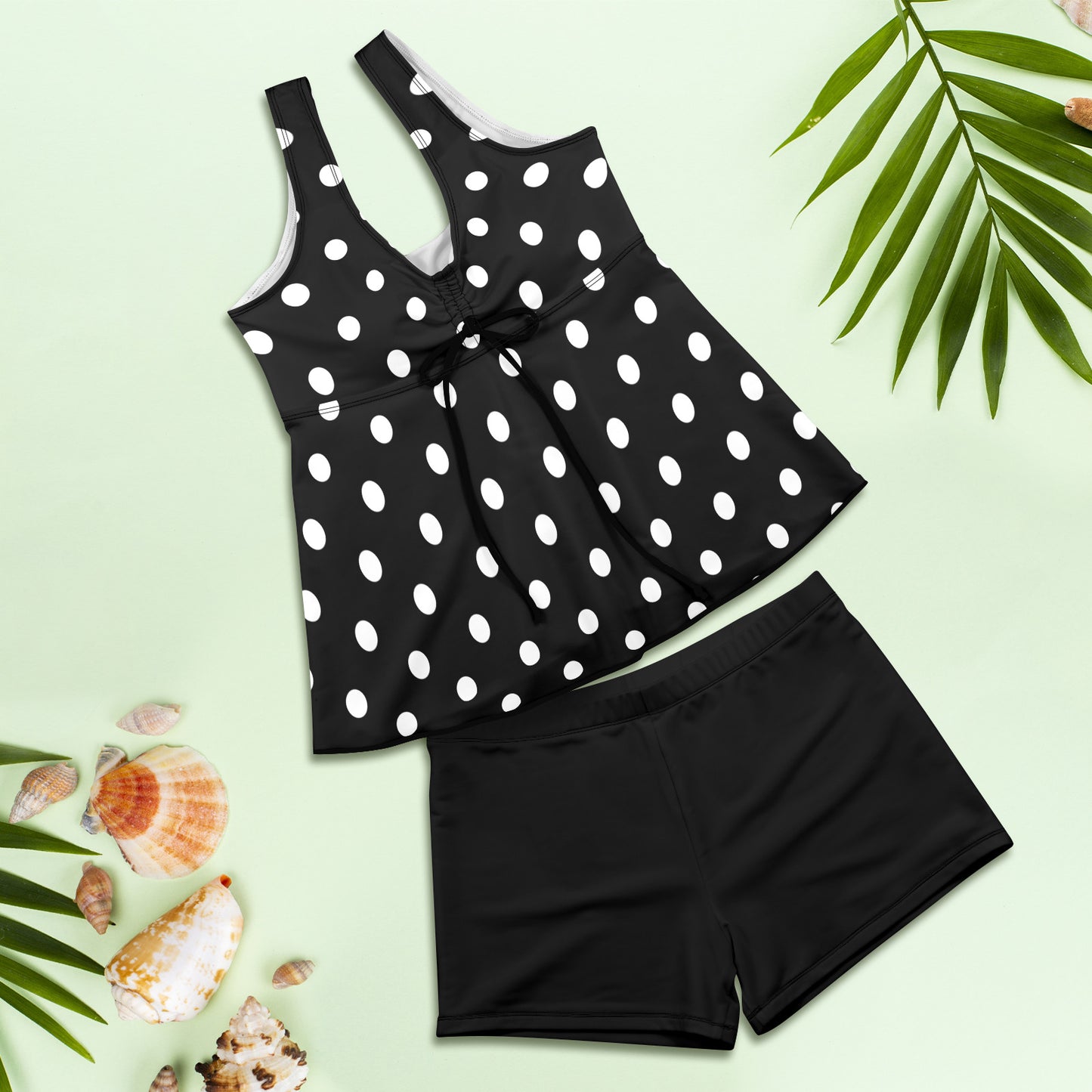 Black With White Polka Dots Two Piece Tankini Women's Swimsuit