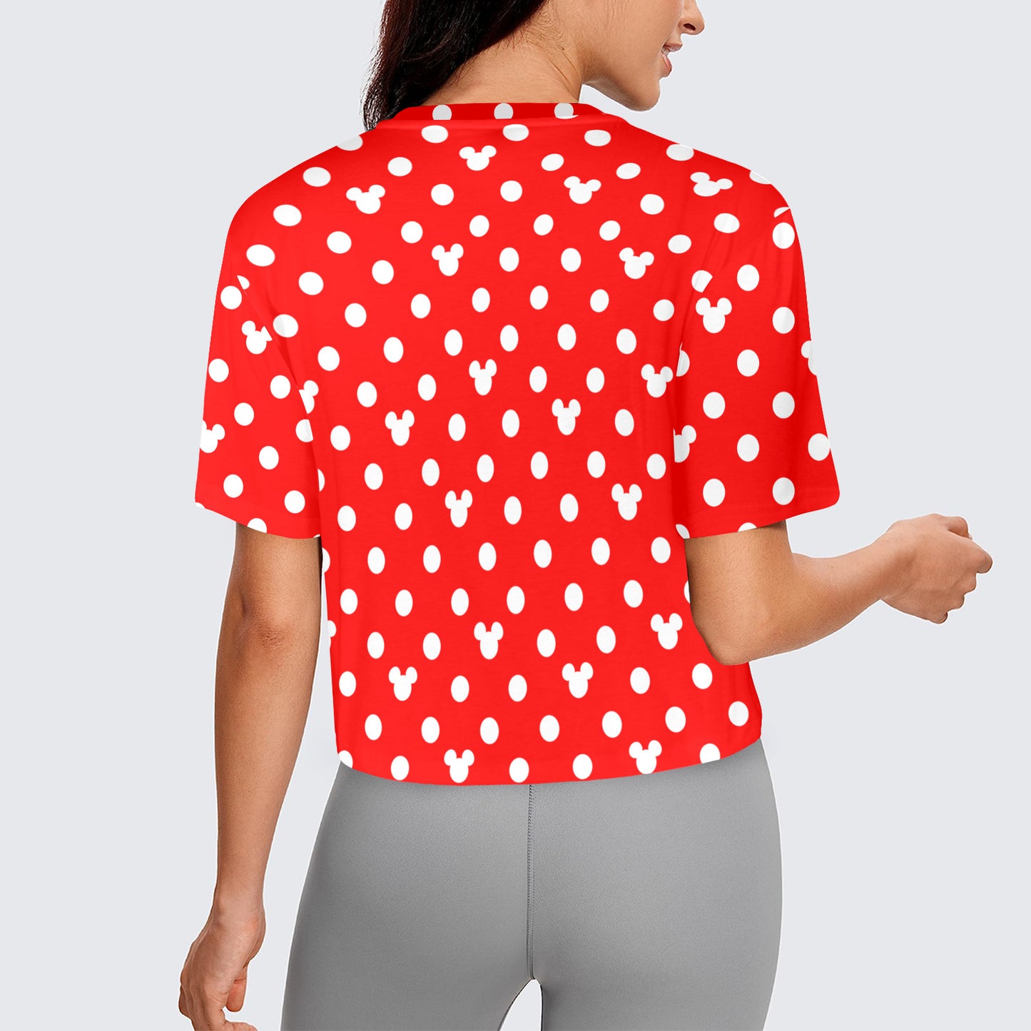 Red With White Mickey Polka Dots Women's Cropped T-shirt