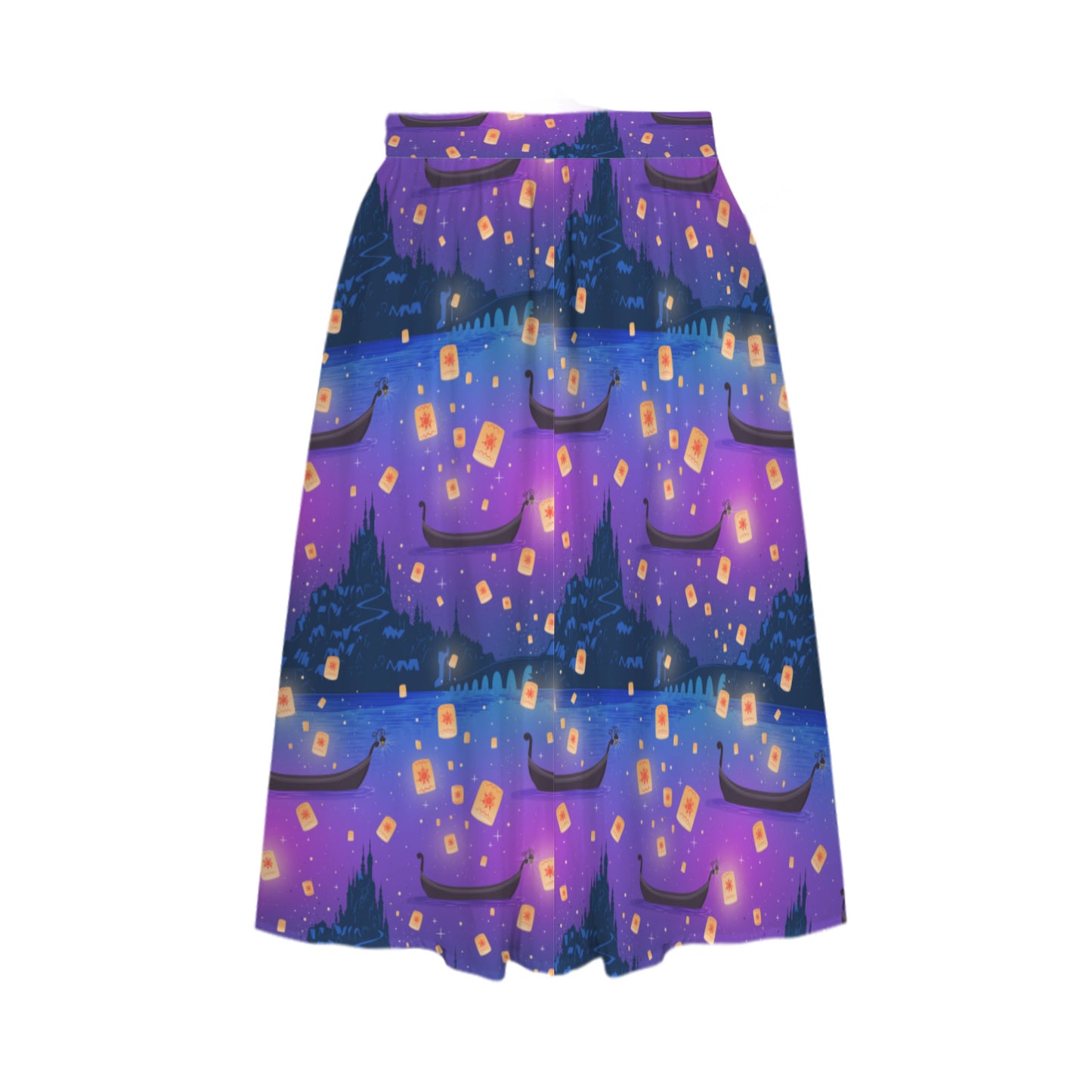 Floating Lanterns Elastic Waist Midi Skirt With Pockets