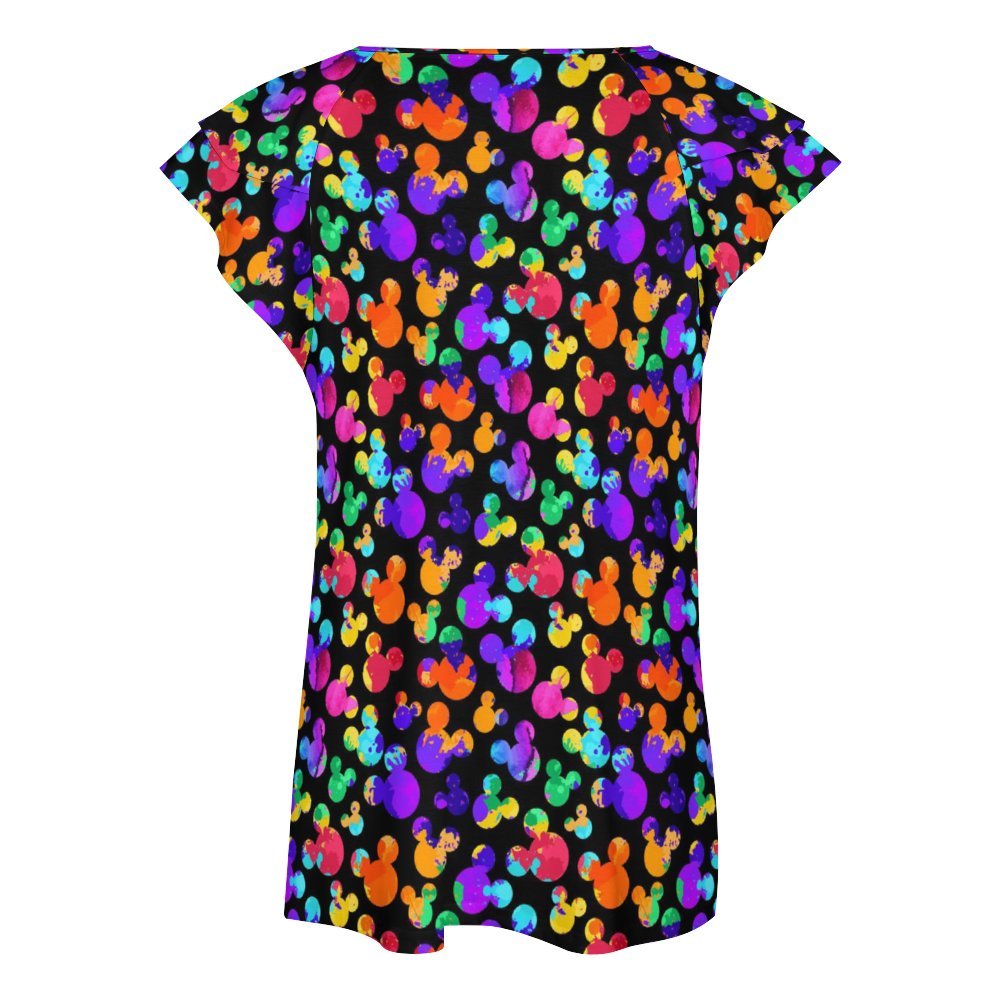 Watercolor Women's Ruffle Sleeve V-Neck T-Shirt