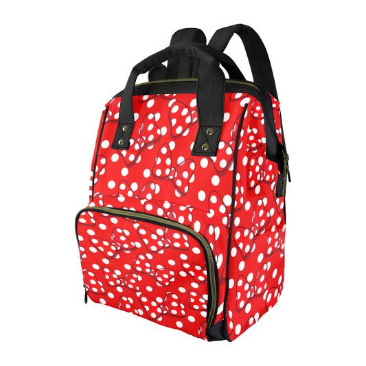 Red With White Polka Dot And Bows Multi-Function Diaper Bag