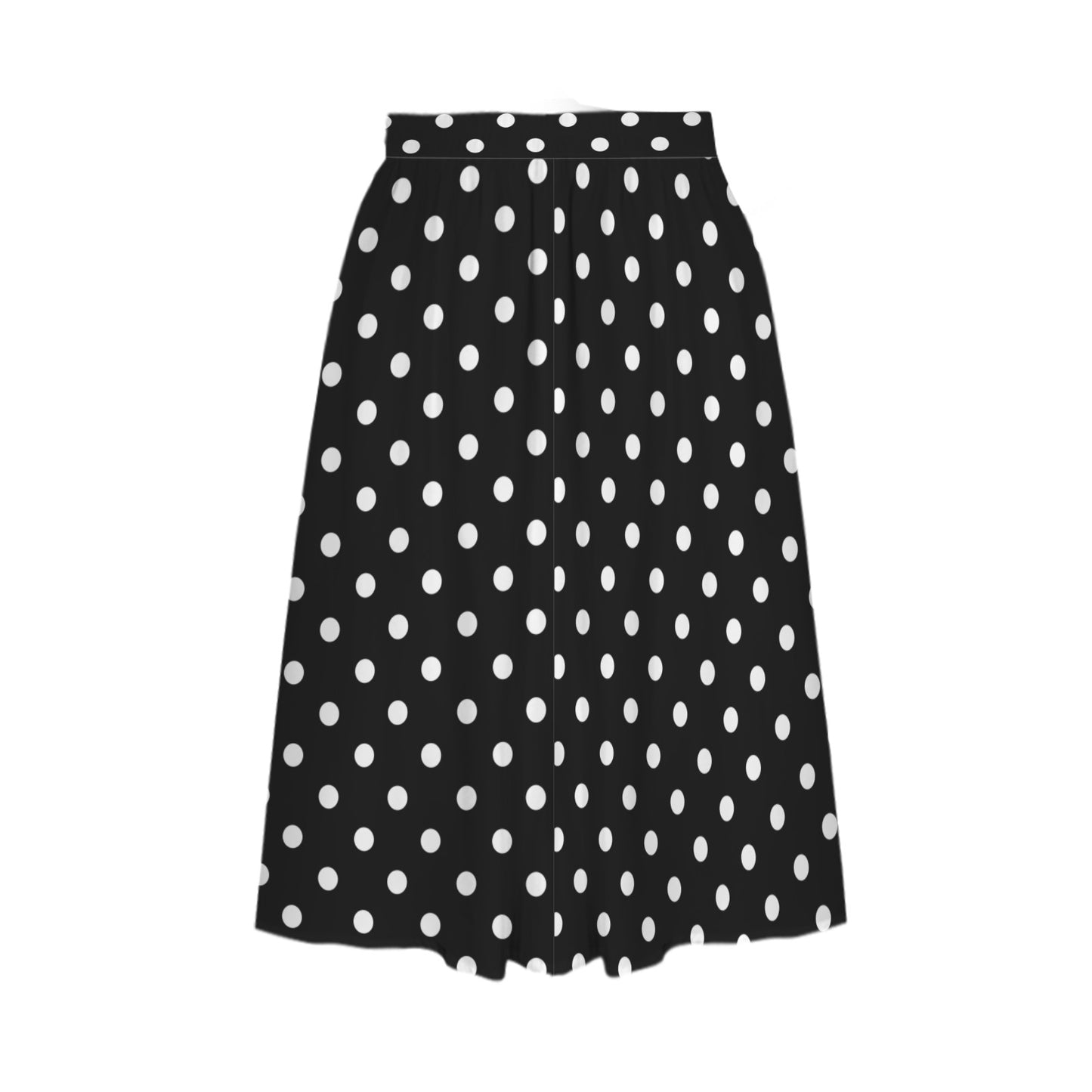 Black With White Polka Dots Elastic Waist Midi Skirt With Pockets