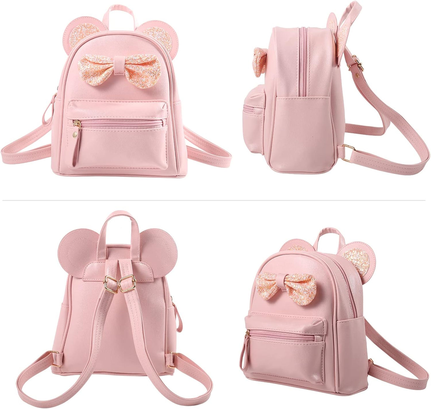 Pink Mini Leather Backpack Sequin bow Mouse Ears