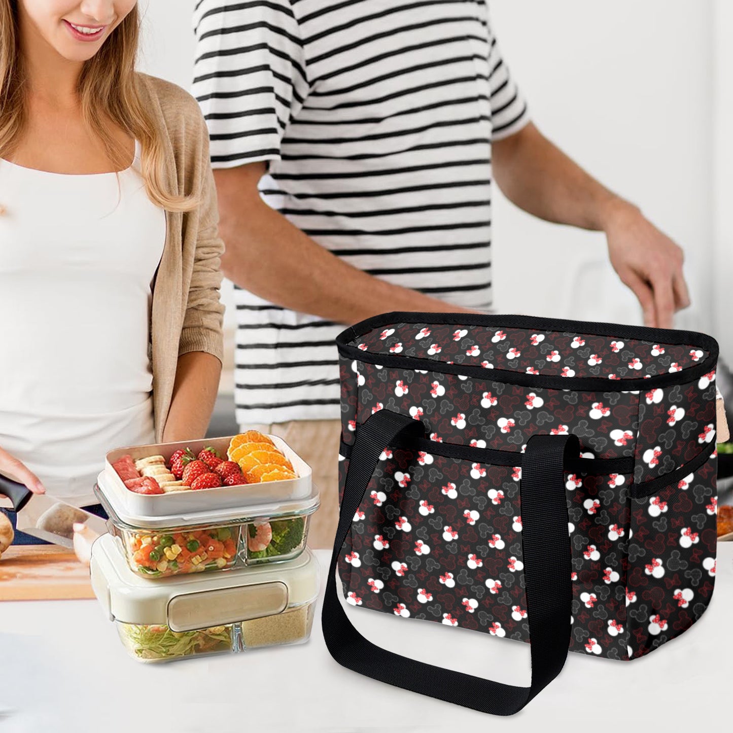 Mickey And Minnie Dots Large Capacity Insulated Tote Bag