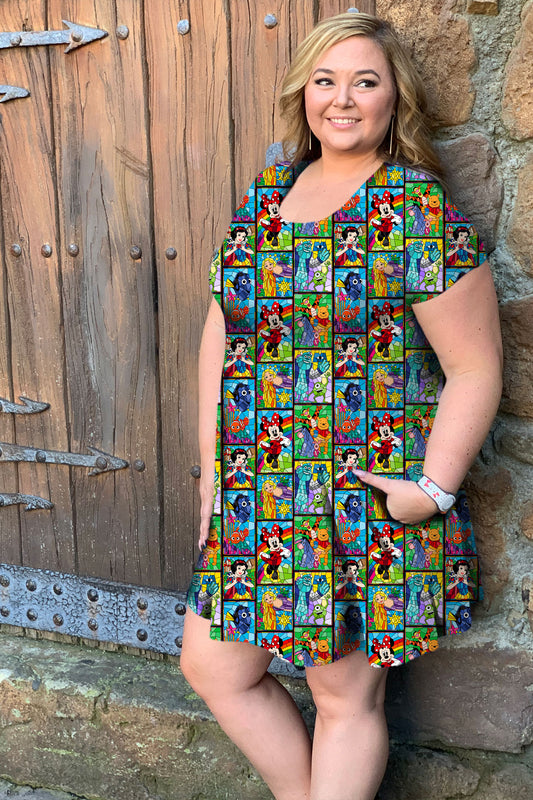 Stained Glass Characters Women's Swing Dress