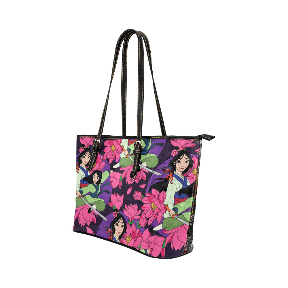 Blooming Flowers Leather Tote Bag