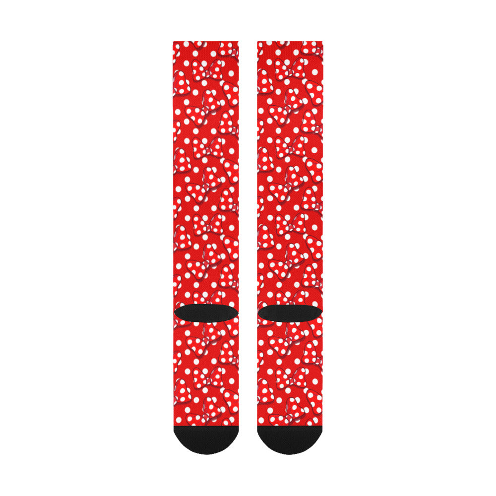Red With White Polka Dot And Bows Over-The-Calf Socks