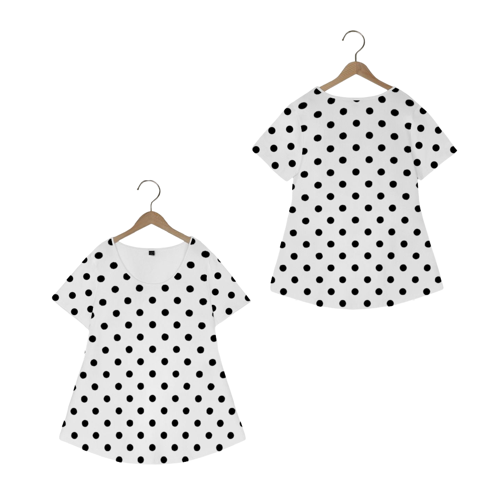 White With Black Polka Dots Women's Crew Neck Loose Tunic