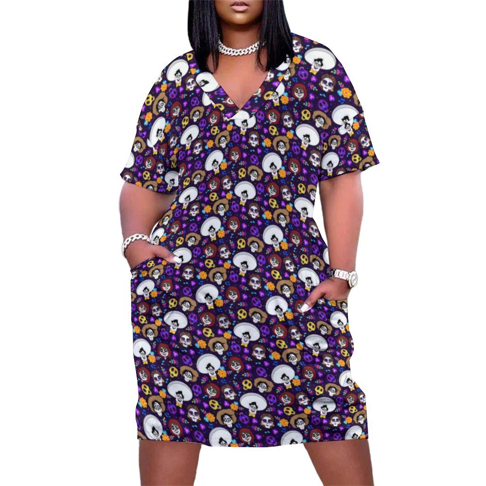 Disney Coco Women's V-neck Loose Dress With Pockets Ambrie Disney Coco Women's V-neck Loose Dress With Pockets Ambrie