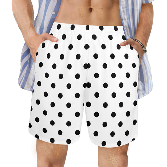 White With Black Polka Dots Men's Swim Trunks Swimsuit