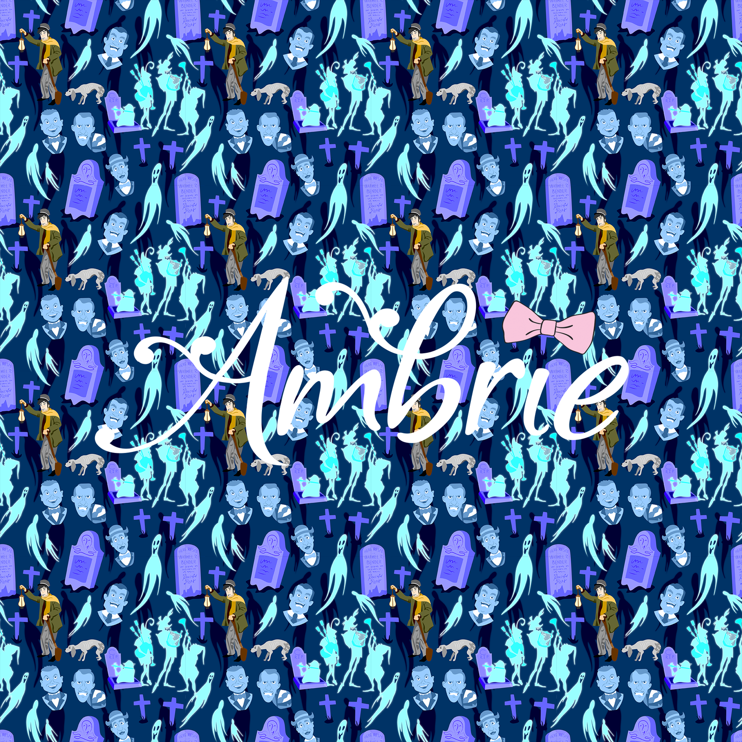 Haunted Mansion Characters Seamless Pattern, Magical Cartoon Seamless pattern, Fabric Sublimation