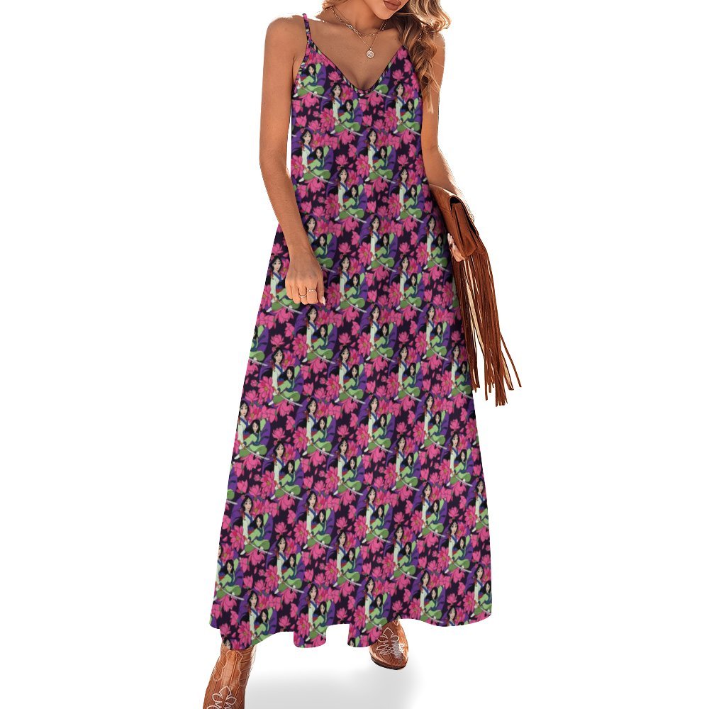 Disney Mulan Blooming Flowers Women's Summer Slip Long Dress Ambrie Disney Mulan Blooming Flowers Women's Summer Slip Long Dress Ambrie