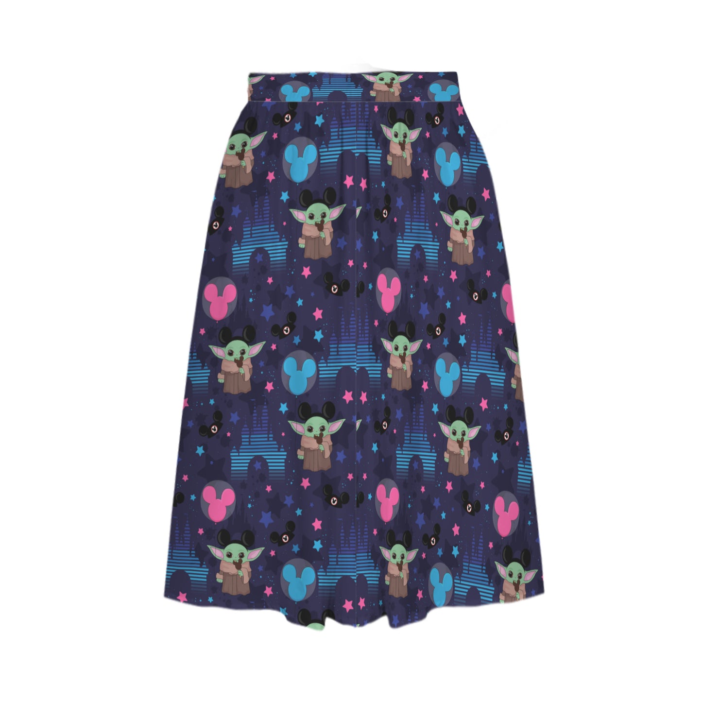 Baby Yoda Elastic Waist Midi Skirt With Pockets