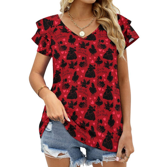 Off With Their Heads Women's Ruffle Sleeve V-Neck T-Shirt