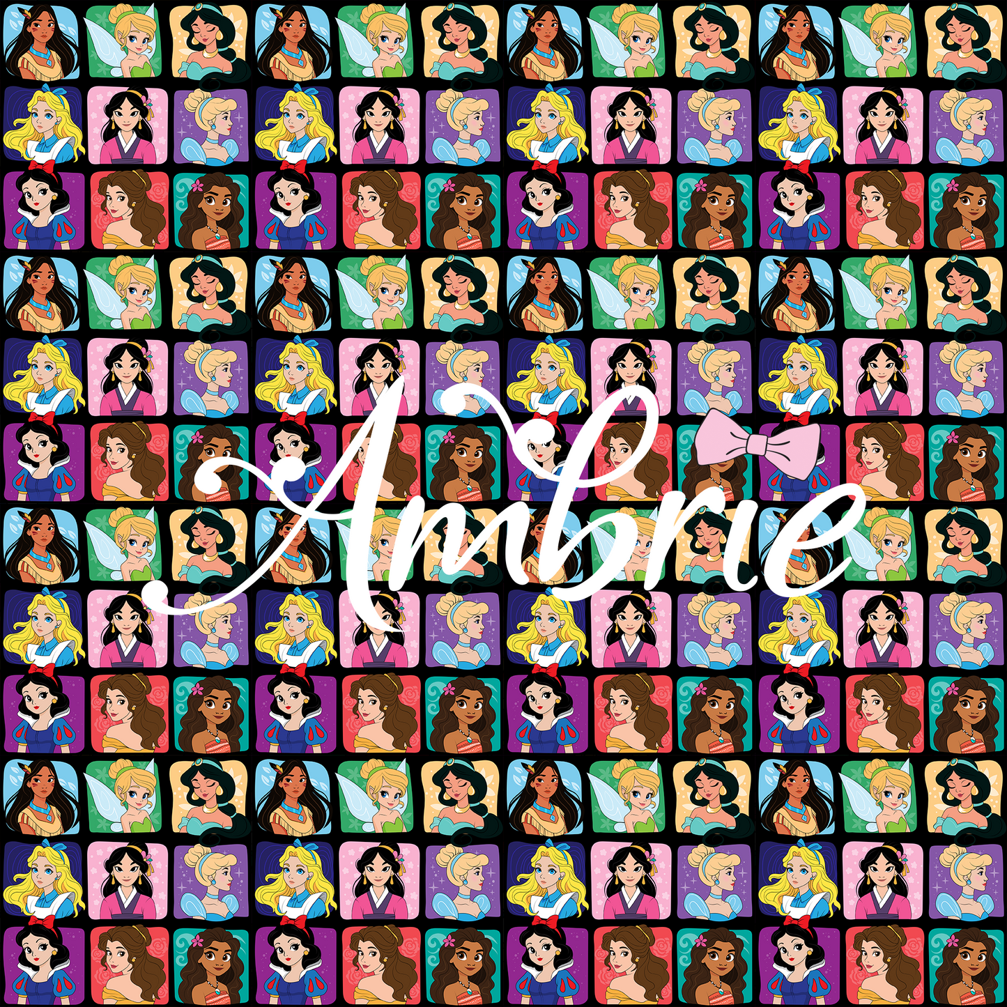 Princess Portraits Pattern, Magical Cartoon Seamless pattern, Fabric Sublimation