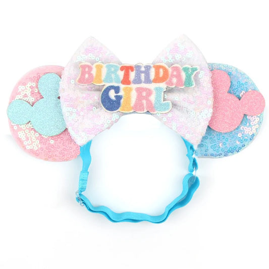 Birthday Girl Disney Mouse Ears Adjustable Elastic Headband For Babies, Kids, And Adults