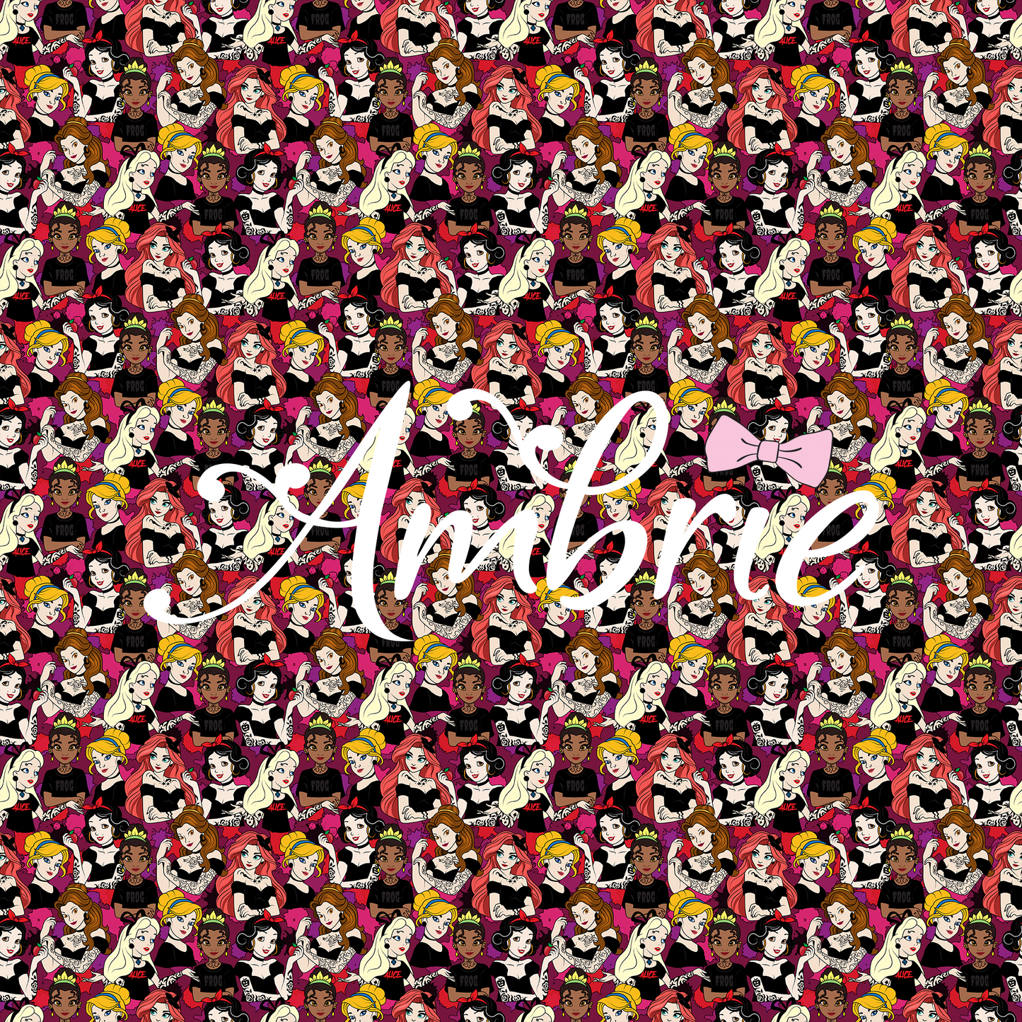 Tattoo Princess Pattern, Magical Cartoon Seamless pattern, Fabric Sublimation