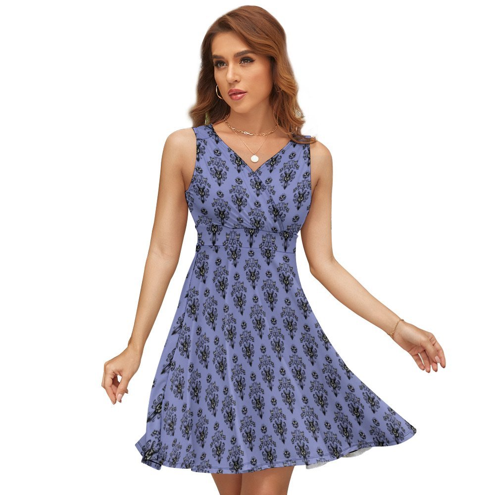 Haunted Mansion Wallpaper V-Neck Sleeveless Dress – Ambrie