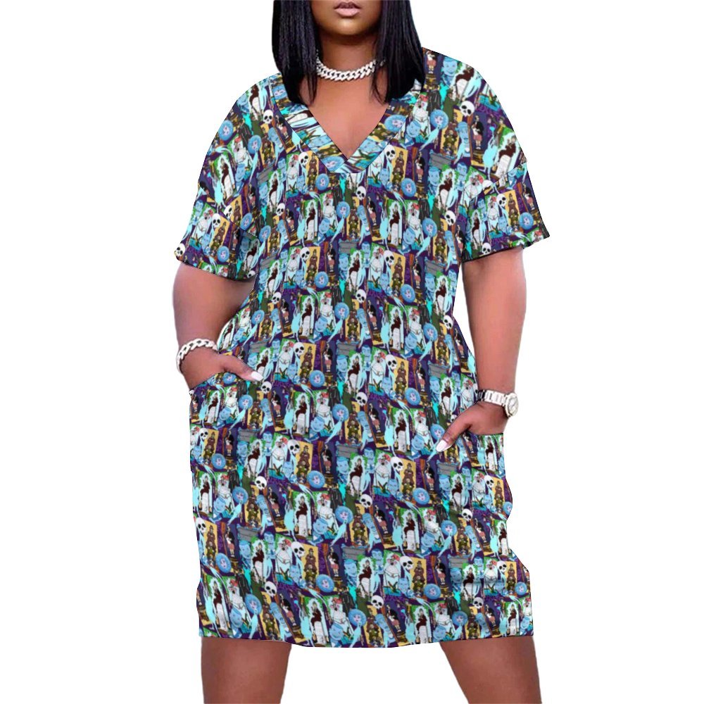 Haunted Mansion Favorites Women's V-neck Loose Dress With Pockets – Ambrie
